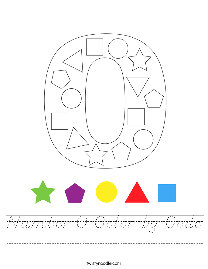 Number 0 Color by Code Worksheet