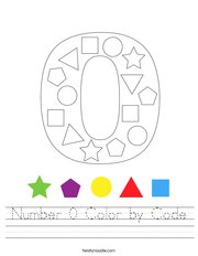 Number 0 Color by Code Handwriting Sheet