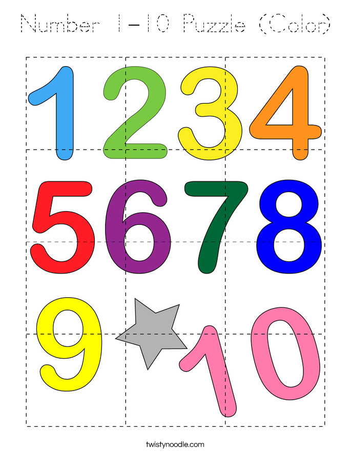 Number 1-10 Puzzle (Color) Coloring Page