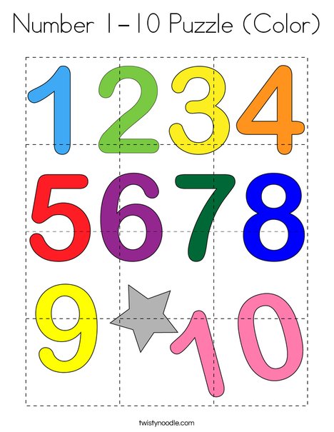 Number 1-10 Puzzle (Color) Coloring Page