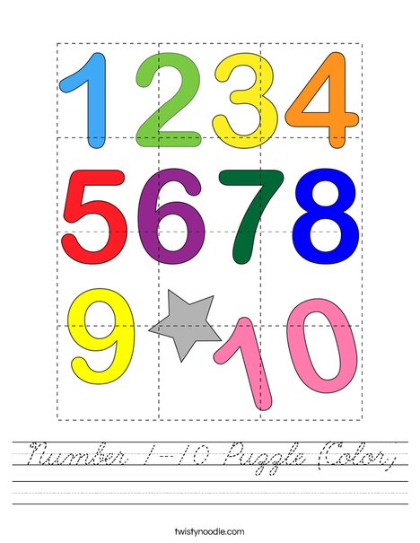 Number 1-10 Puzzle (Color) Worksheet