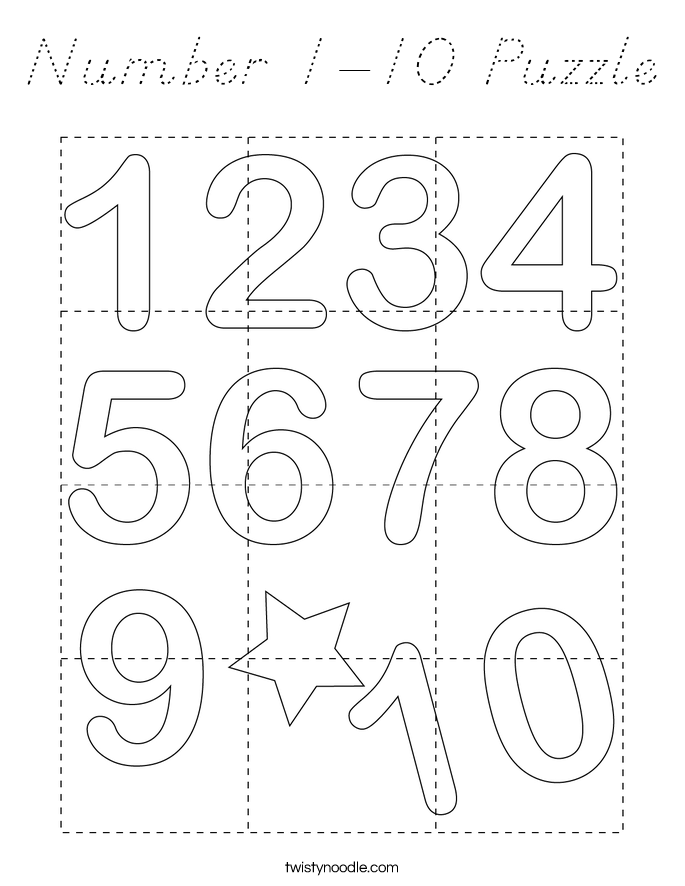 Number 1-10 Puzzle Coloring Page