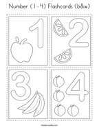 Number (1-4) Flashcards (b&w) Coloring Page