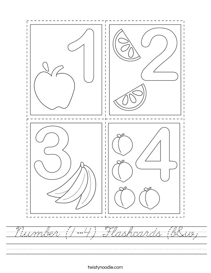 Number (1-4) Flashcards (b&w) Worksheet