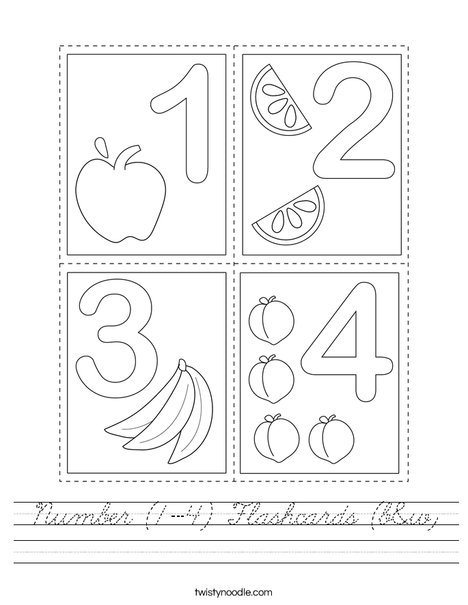 Number (1-4) Flashcards (b&w) Worksheet
