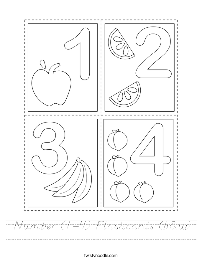 Number (1-4) Flashcards (b&w) Worksheet