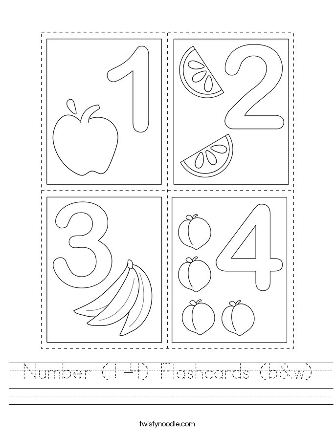 Number (1-4) Flashcards (b&w) Worksheet