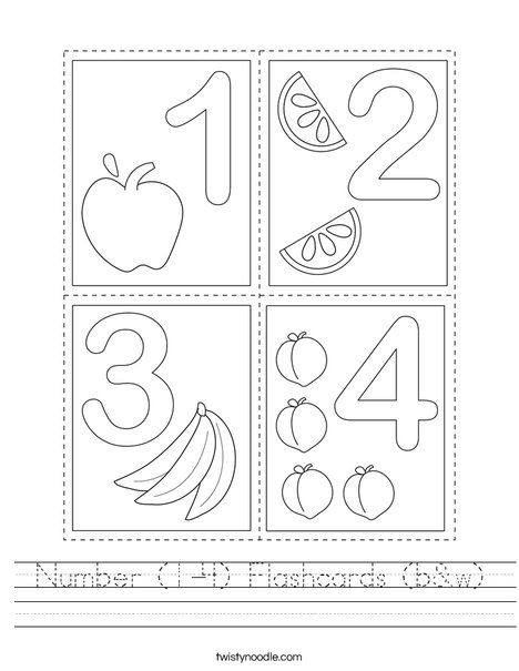 Number (1-4) Flashcards (b&w) Worksheet