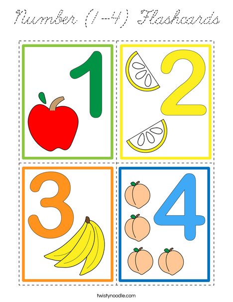 Number (1-4) Flashcards Coloring Page