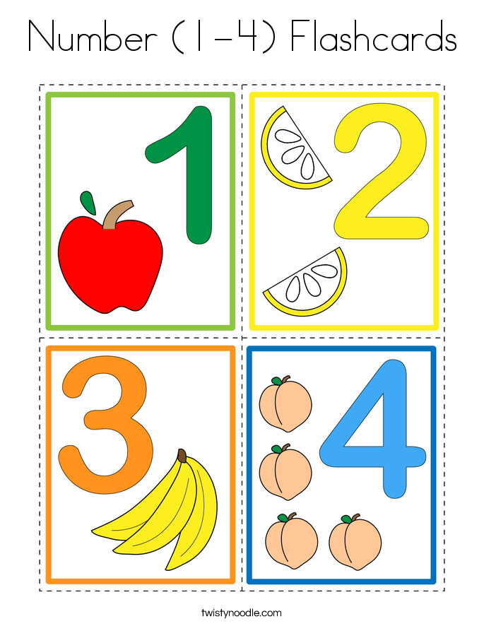 Number (1-4) Flashcards Coloring Page