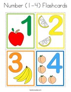 Number (1-4) Flashcards Coloring Page
