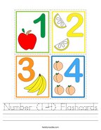 Number (1-4) Flashcards Handwriting Sheet