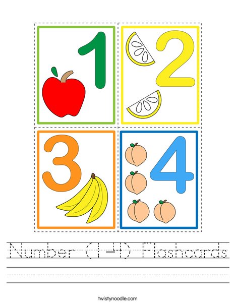 Number (1-4) Flashcards Worksheet