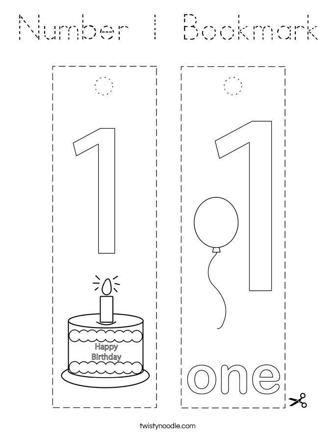 Number 1 Bookmark Coloring Page