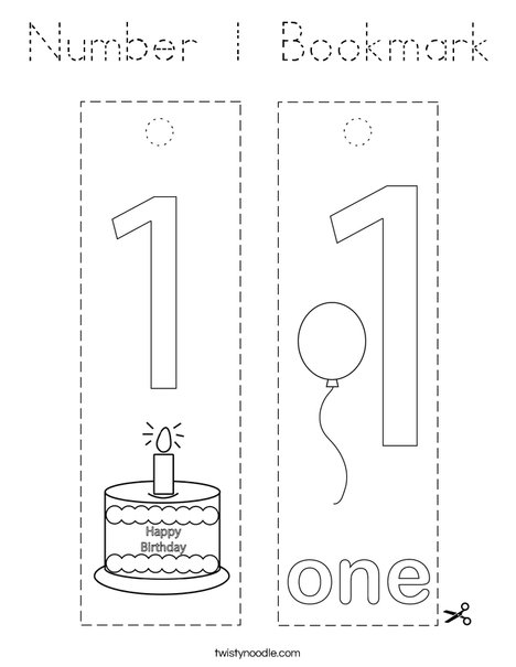 Number 1 Bookmark Coloring Page
