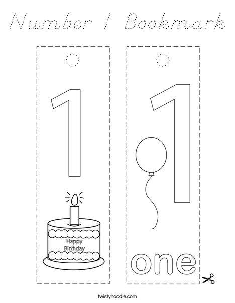 Number 1 Bookmark Coloring Page