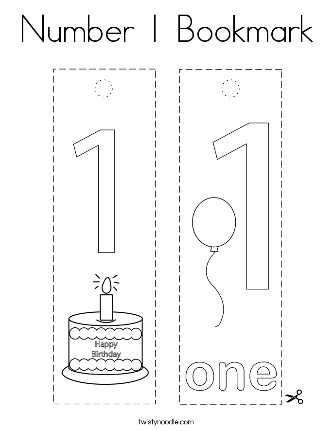Number 1 Bookmark Coloring Page