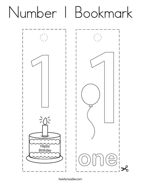 Number 1 Bookmark Coloring Page