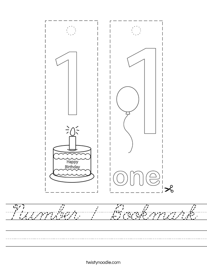 Number 1 Bookmark Worksheet