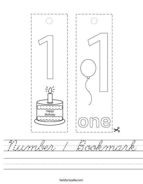 Number 1 Bookmark Worksheet