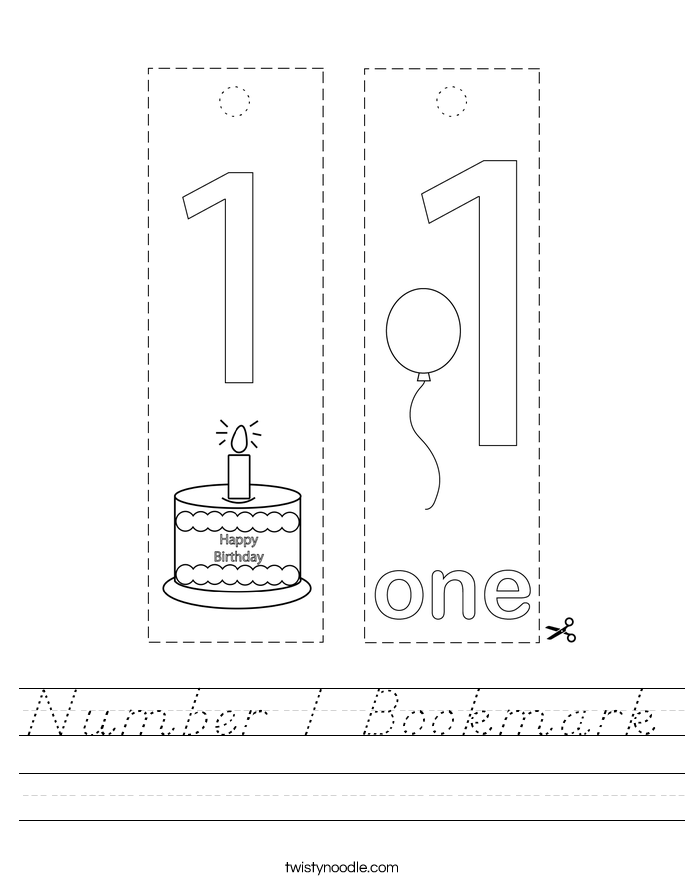 Number 1 Bookmark Worksheet