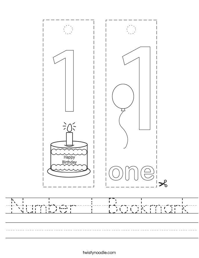 Number 1 Bookmark Worksheet