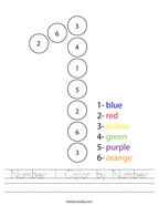 Number 1 Color by Number Handwriting Sheet