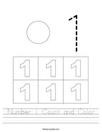 Number 1 Count and Color Handwriting Sheet