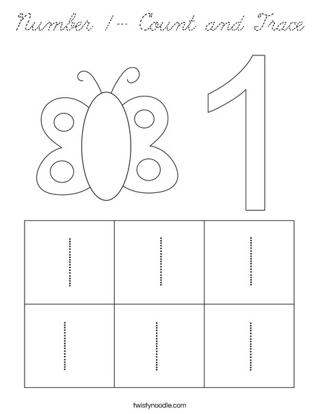 Number 1- Count and Trace Coloring Page