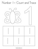 Number 1- Count and Trace Coloring Page