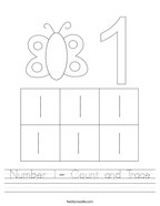 Number 1- Count and Trace Handwriting Sheet