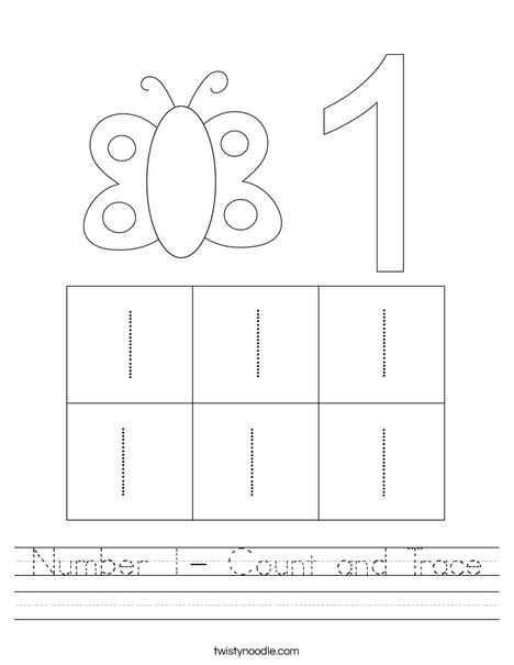 Number 1 Count And Trace Worksheet Twisty Noodle