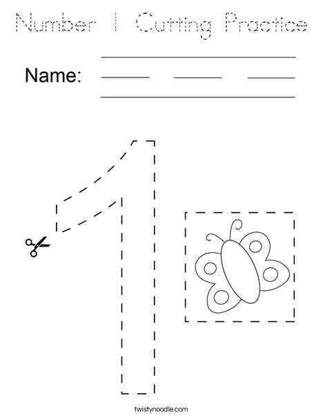 Number 1 Cutting Practice Coloring Page