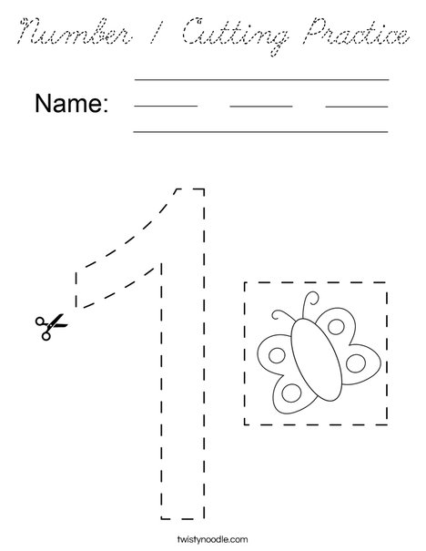 Number 1 Cutting Practice Coloring Page