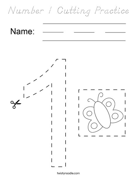 Number 1 Cutting Practice Coloring Page