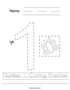 Number 1 Cutting Practice Handwriting Sheet