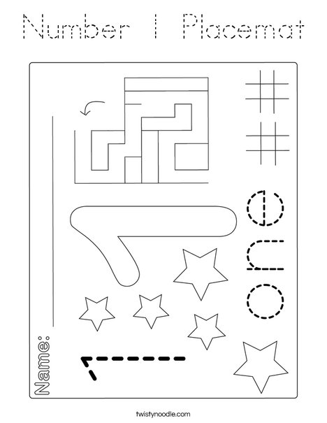 Number 1 Placemat Coloring Page