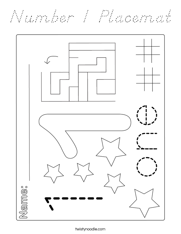 Number 1 Placemat Coloring Page