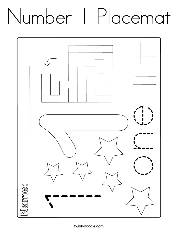 Number 1 Placemat Coloring Page