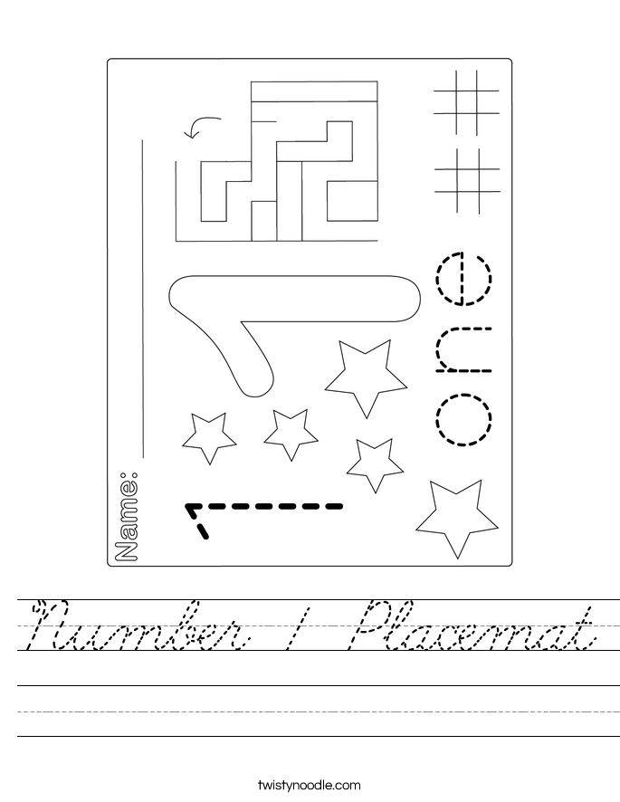 Number 1 Placemat Worksheet