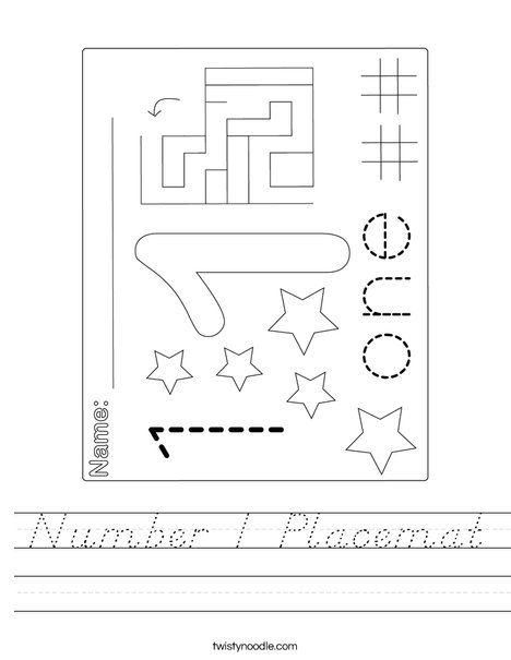 Number 1 Placemat Worksheet