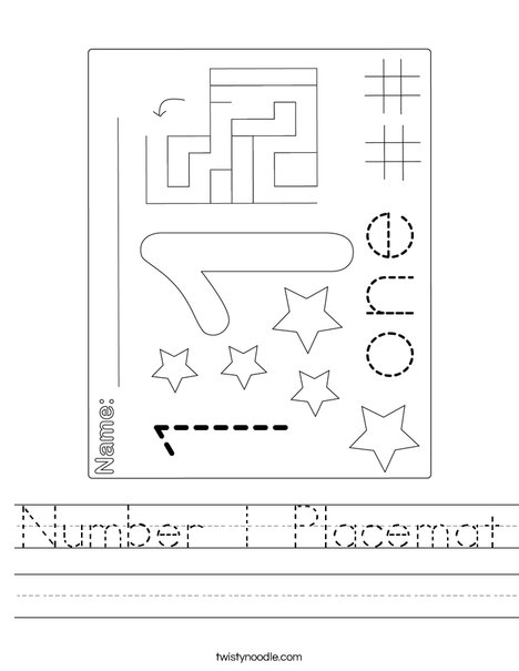 Number 1 Placemat Worksheet