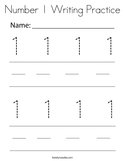 Number 1 Writing Practice Coloring Page
