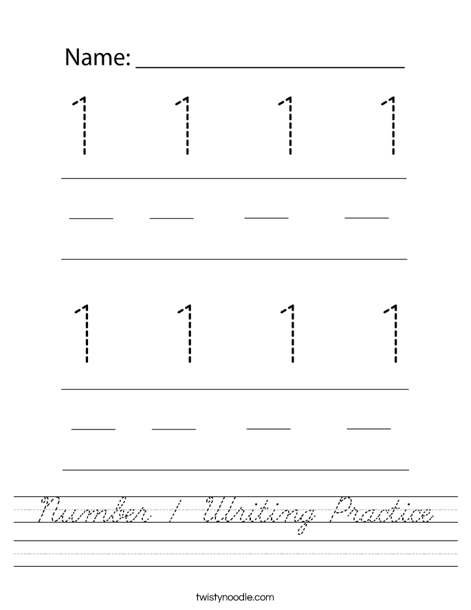 Number 1 Writing Practice Worksheet