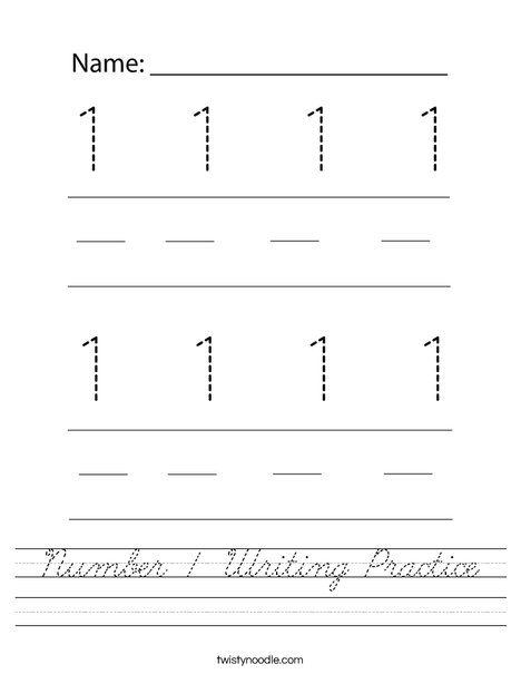 Number 1 Writing Practice Worksheet