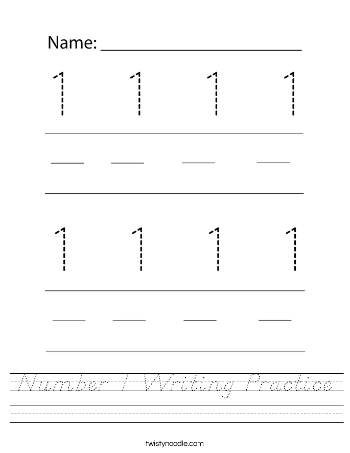 Number 1 Writing Practice Worksheet