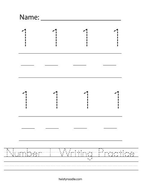 Number 1 Writing Practice Worksheet