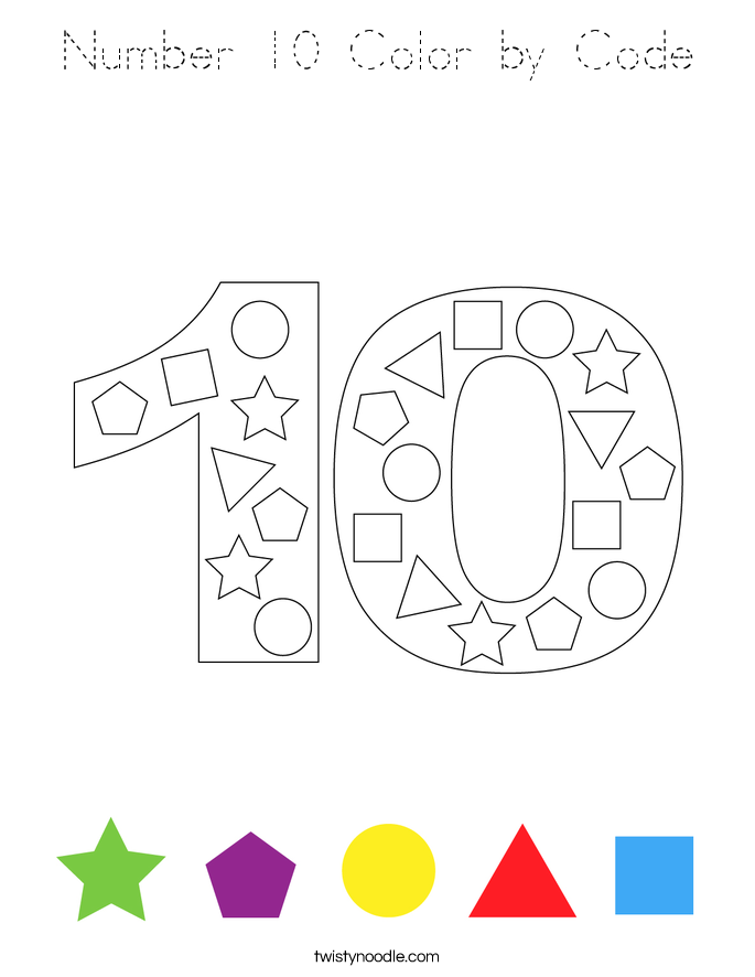 Number 10 Color by Code Coloring Page