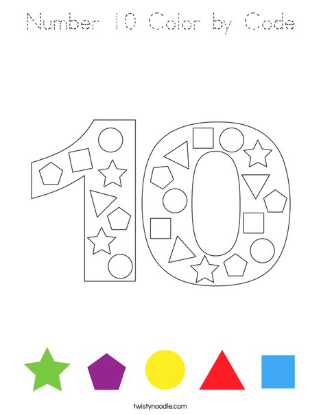 Number 10 Color by Code Coloring Page