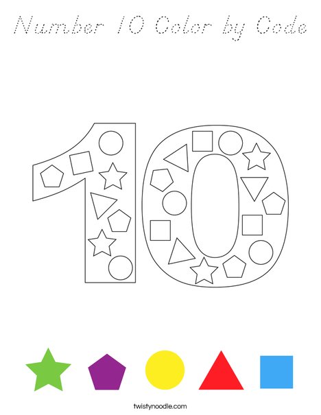 Number 10 Color by Code Coloring Page